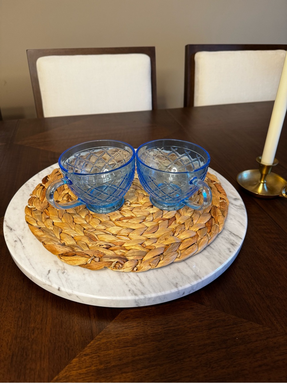 Blue Pressed Glass Teacup Set - Pack of 2